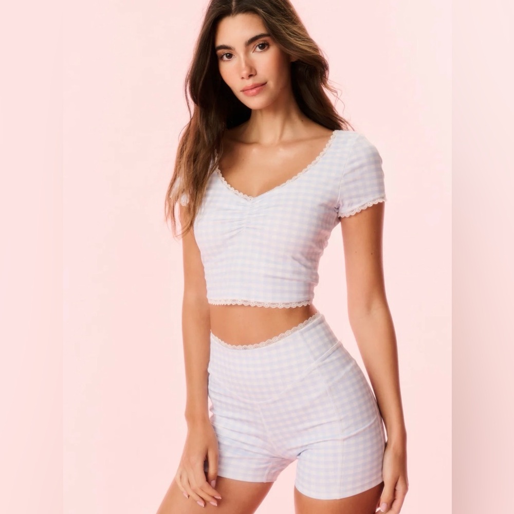 LoveShackFancy Beachside Blue Gingham Biker Shorts